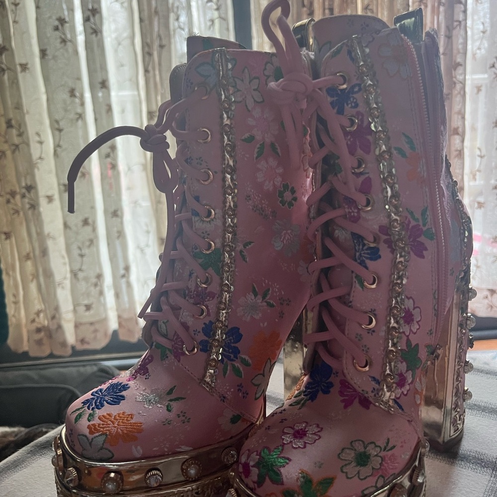DOLLS KILL Floral Pink Women's Boots